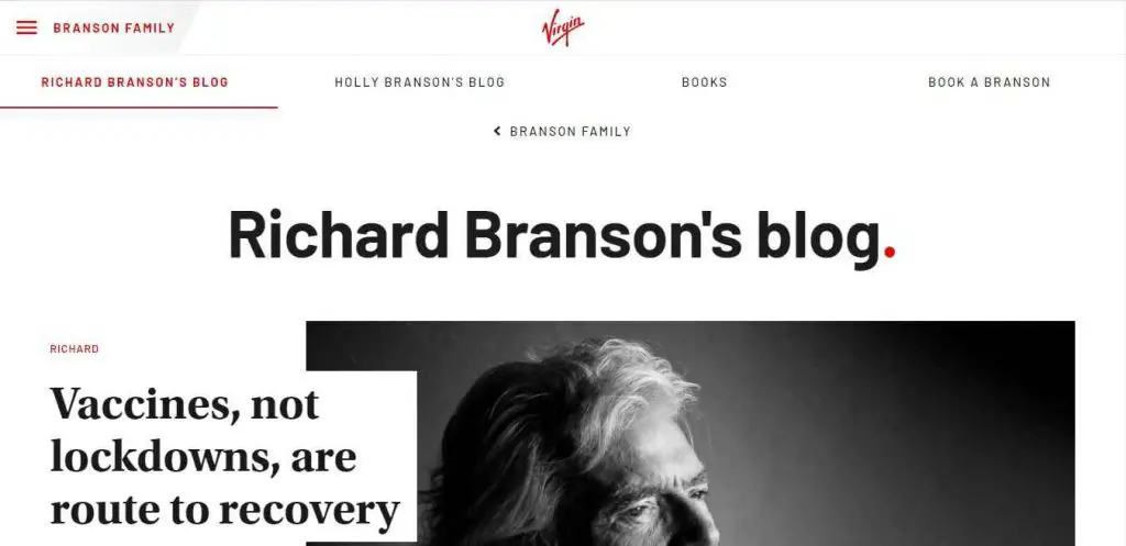 Richard Branson’s Blog screenshot