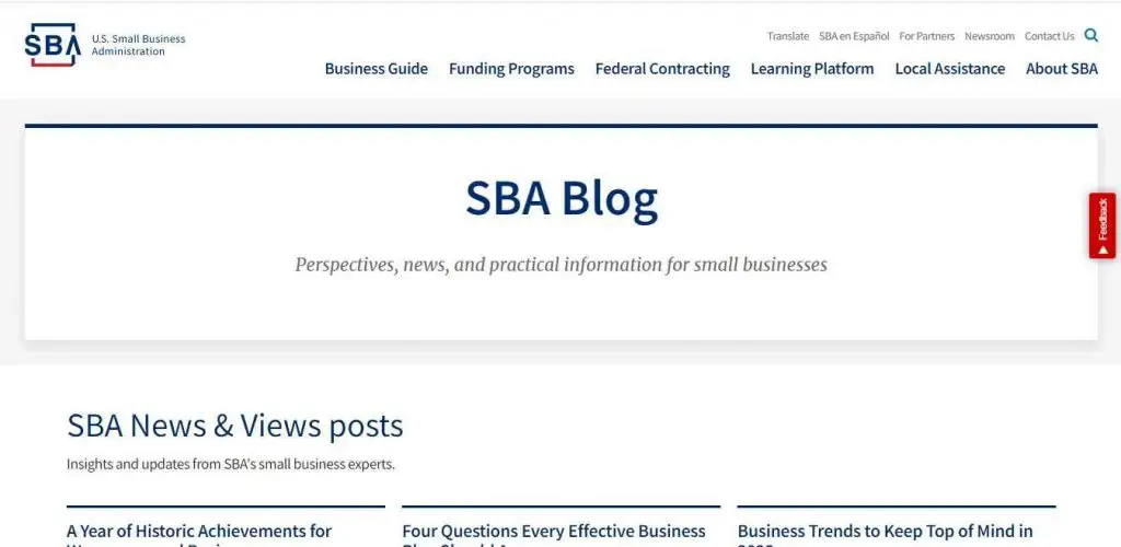 Small Business Administration SBA Blog screenshot